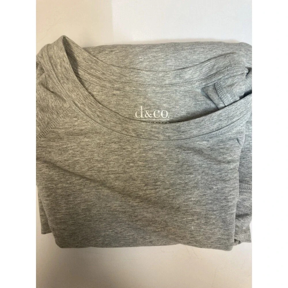 d&co. Women's Gray Solid Crew Neck Long Sleeve Pullover Top L Regular